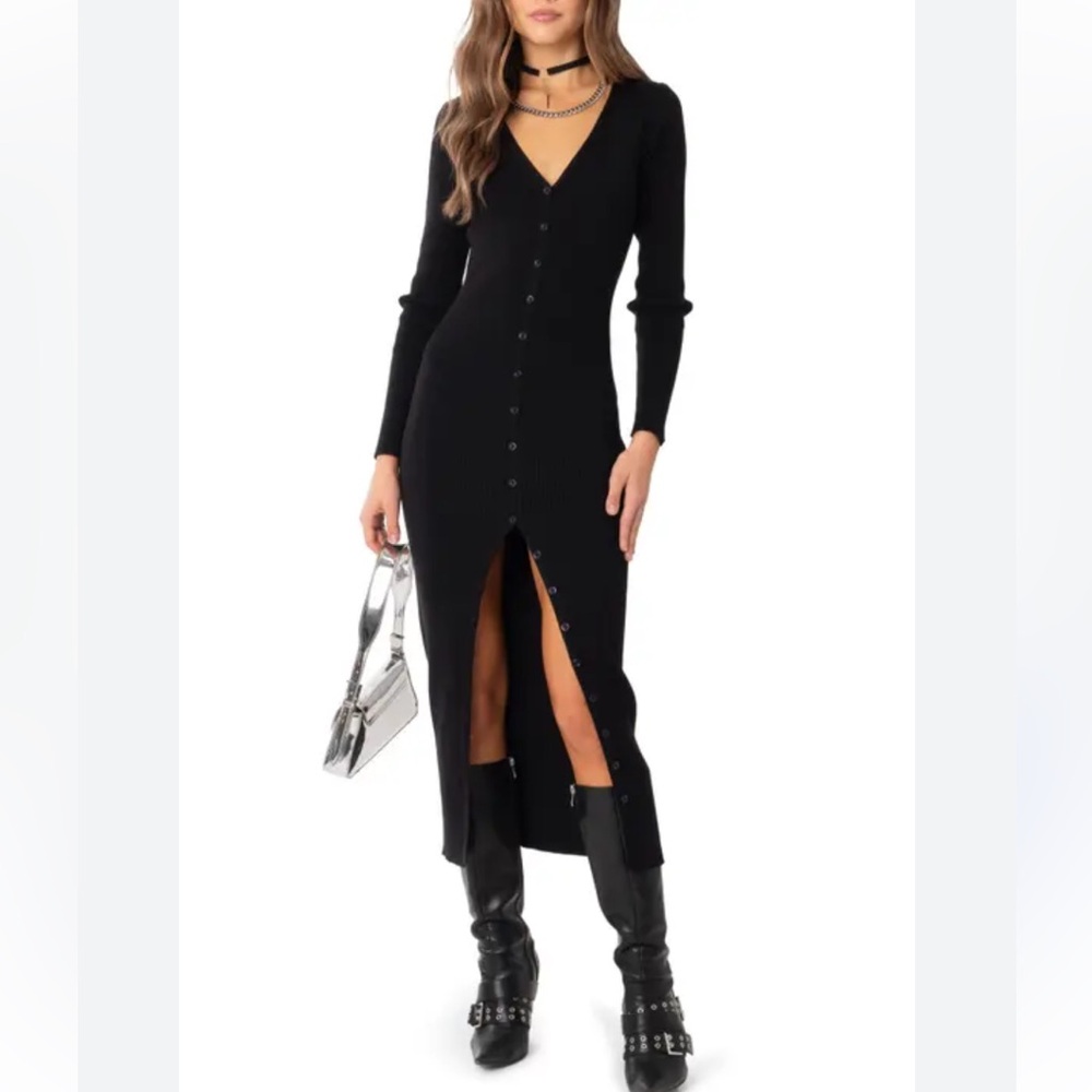 Pietro Brunelli Elegant Black Maxi Sweater Dress Size Large